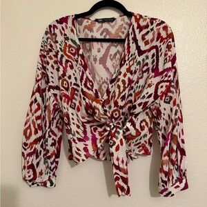 Zara Red and Orange Patterned Blouse